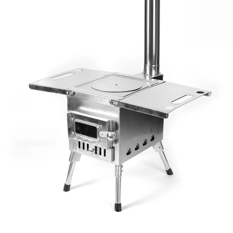 Réchaud de tente en acier inoxydable pour le camping.