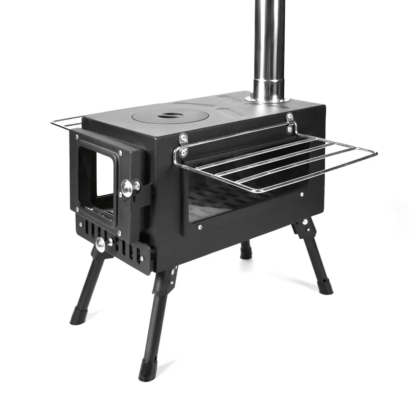 Poêle de tente portable noir à double fenêtre