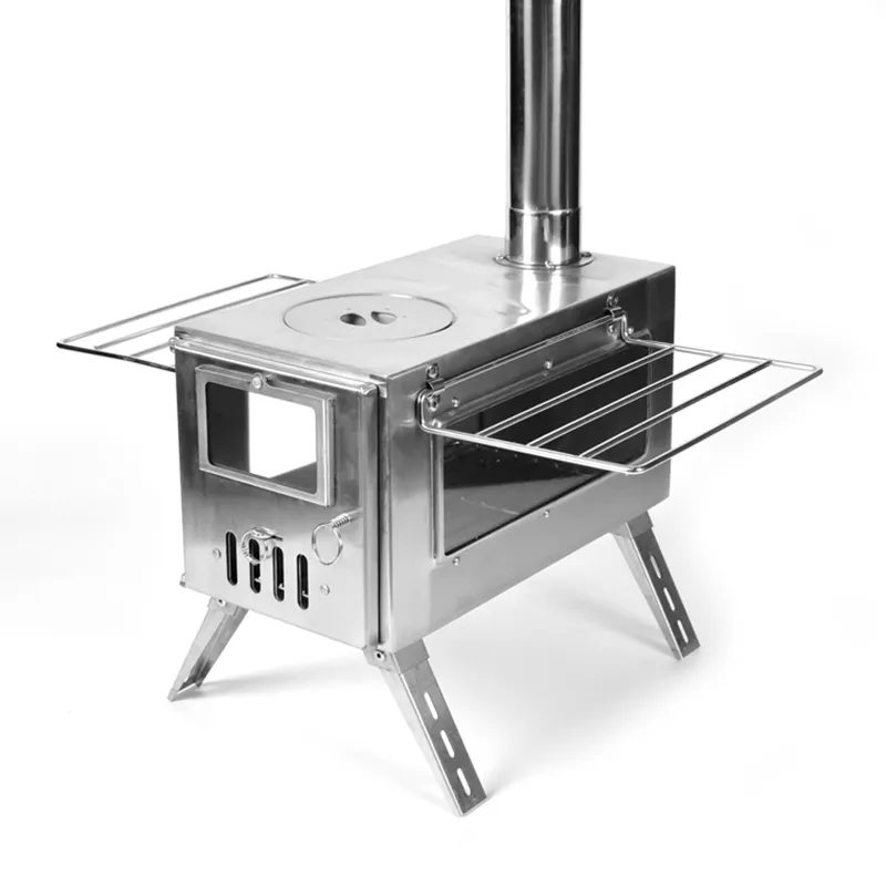 Tente de camping en acier inoxydable avec fenêtres doubles à angle droit et poêle