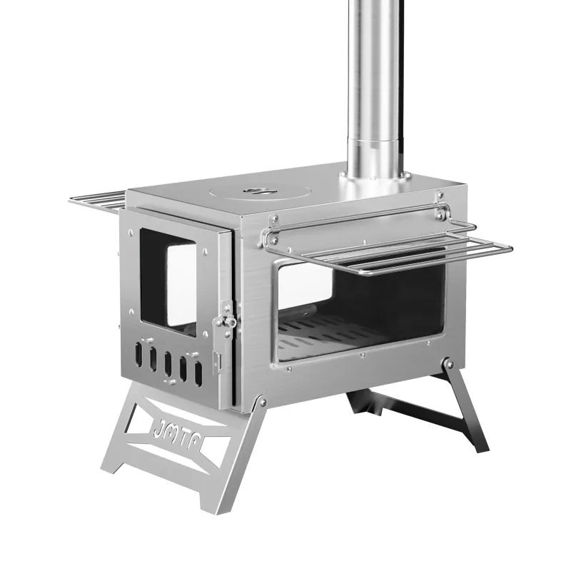 Poêle de tente carré à double fenêtre en acier inoxydable