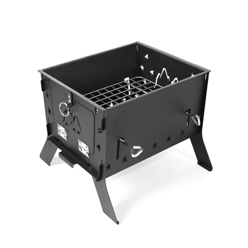Table de feu pliante multifonctionnelle noire de taille moyenne