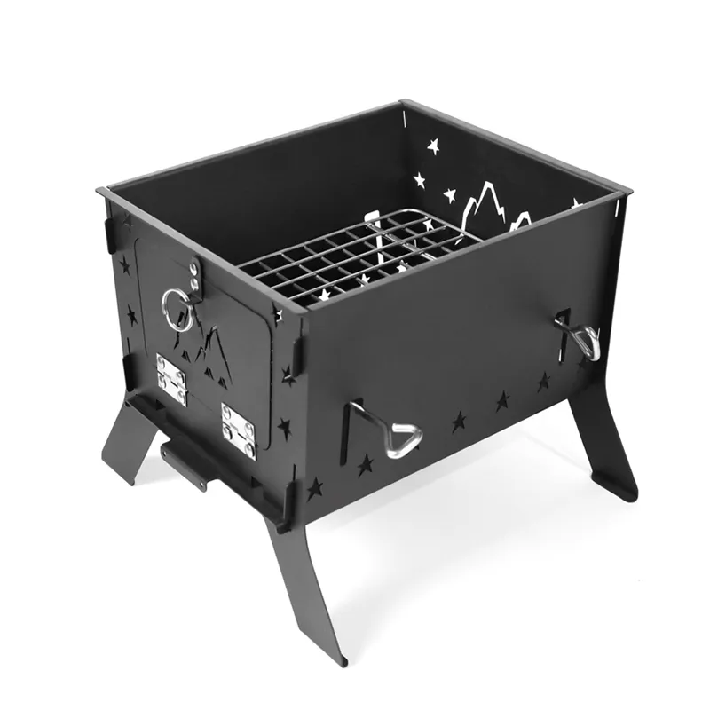 Grande table de feu pliante multifonctionnelle noire