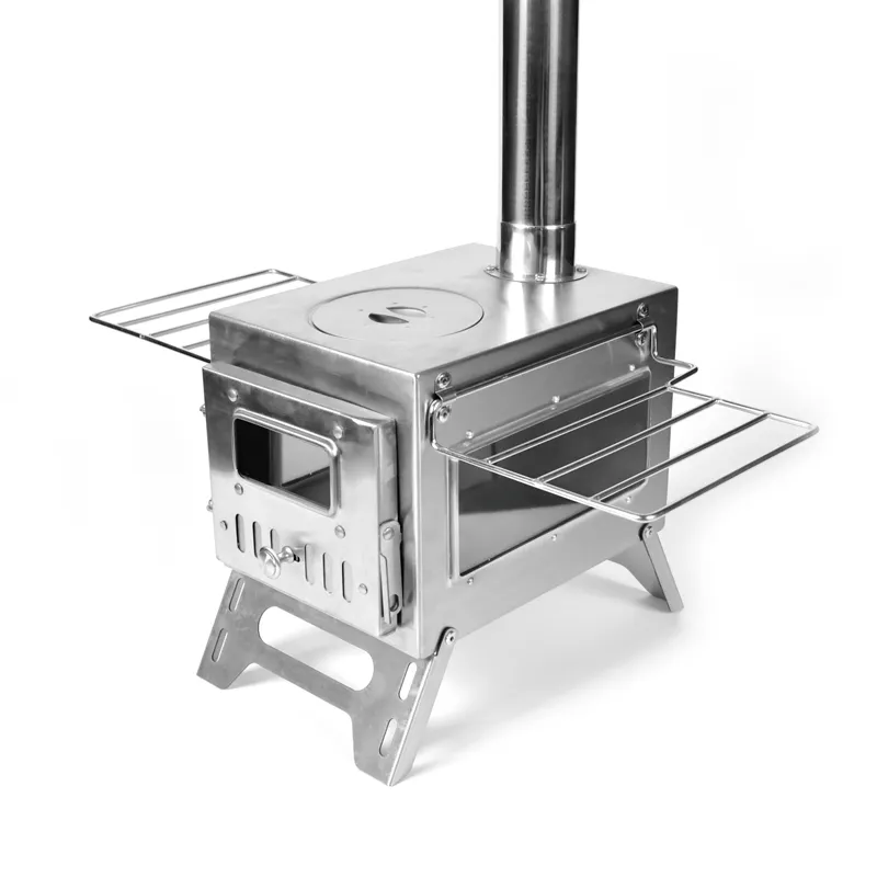 Petit poêle de tente à double fenêtre en acier inoxydable