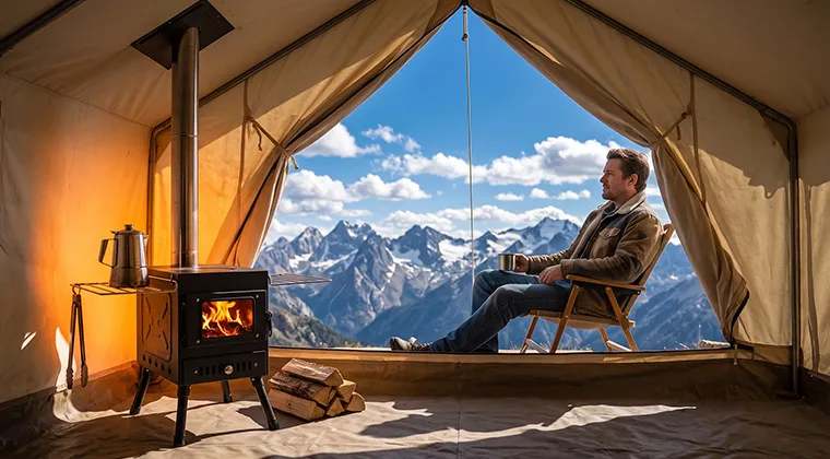 Poêle à bois portable pour tente