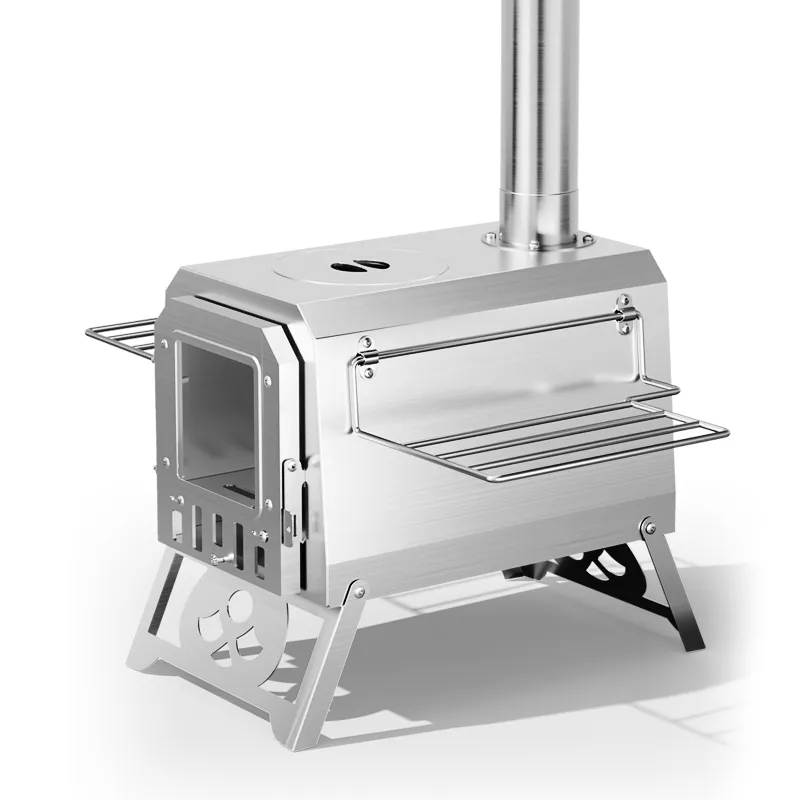Réchaud de tente portable en acier inoxydable pour le camping.